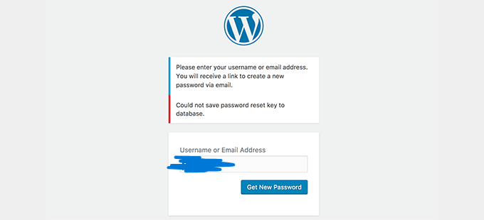 password reset key error wp 1